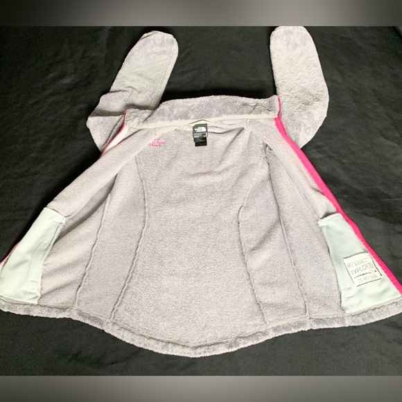 NORTH FACE Kids Laurel Fleece Fuzzy Full Zip Jacket, Gray and Pink, Size M 10-12 - Picture 10 of 14